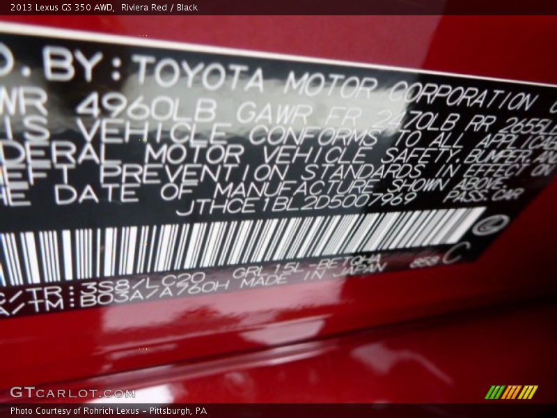 Riviera Red / Black 2013 Lexus GS 350 AWD