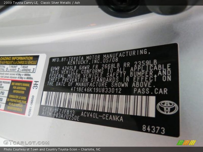 Classic Silver Metallic / Ash 2009 Toyota Camry LE
