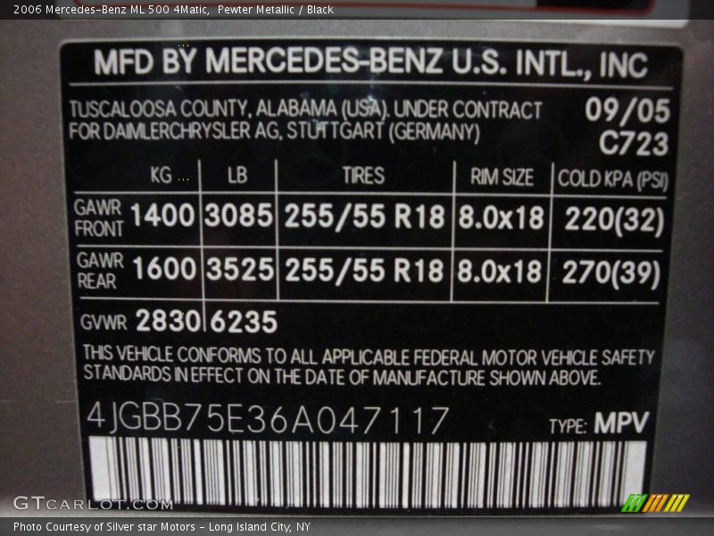Pewter Metallic / Black 2006 Mercedes-Benz ML 500 4Matic