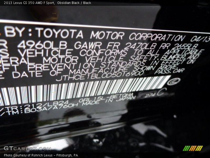 Obsidian Black / Black 2013 Lexus GS 350 AWD F Sport