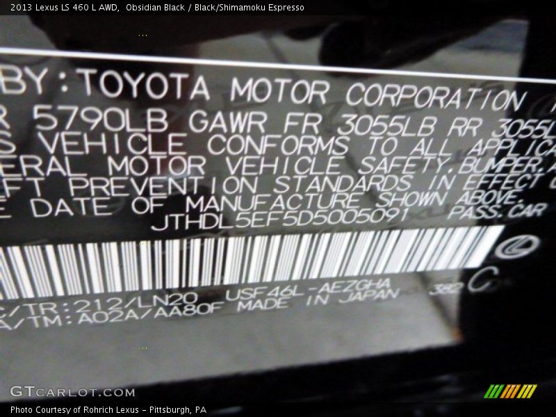 Obsidian Black / Black/Shimamoku Espresso 2013 Lexus LS 460 L AWD