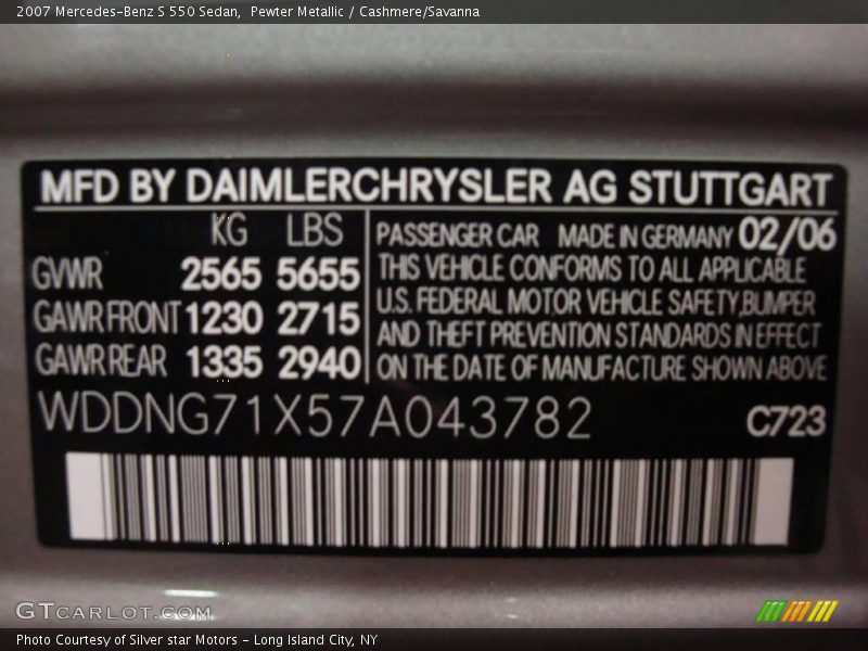 Pewter Metallic / Cashmere/Savanna 2007 Mercedes-Benz S 550 Sedan