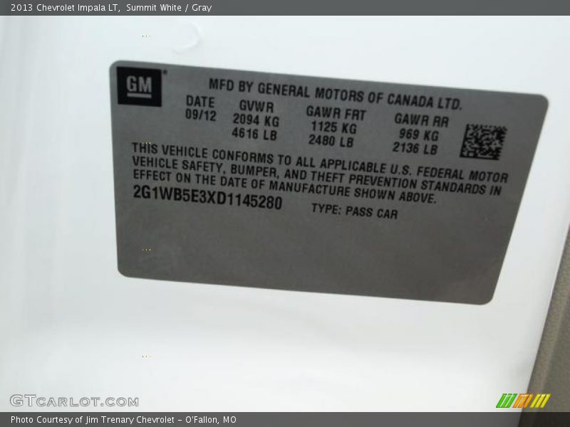 Summit White / Gray 2013 Chevrolet Impala LT