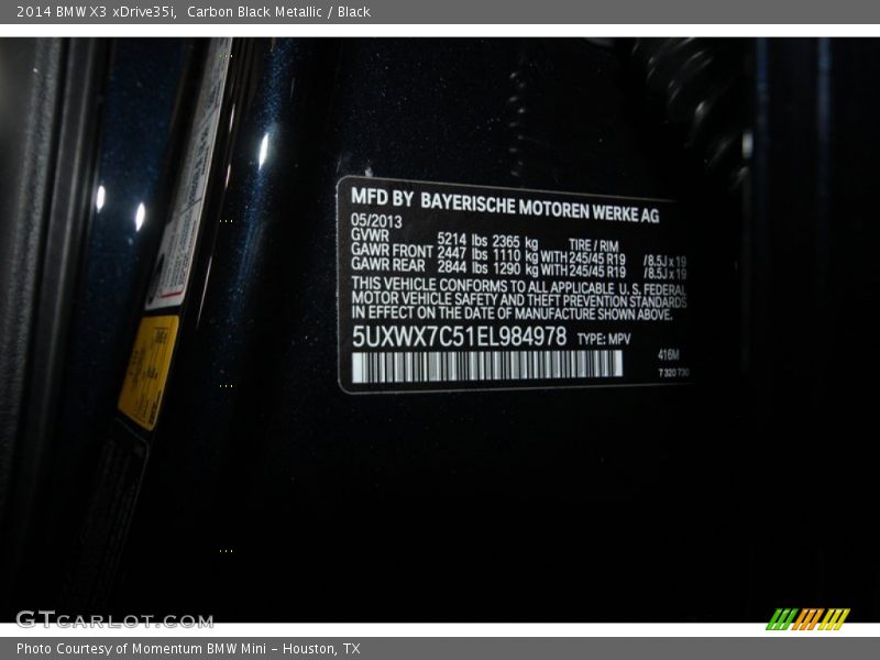 Carbon Black Metallic / Black 2014 BMW X3 xDrive35i