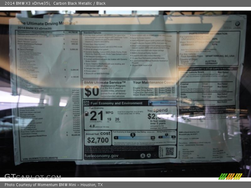 Carbon Black Metallic / Black 2014 BMW X3 xDrive35i