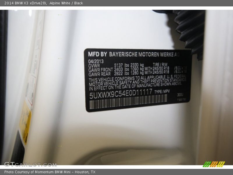 Alpine White / Black 2014 BMW X3 xDrive28i