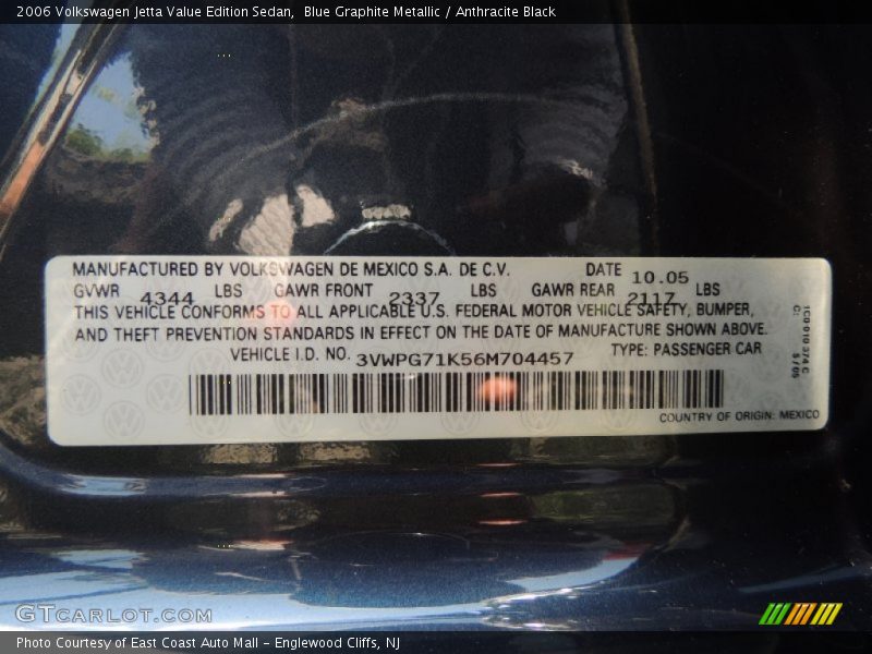 Blue Graphite Metallic / Anthracite Black 2006 Volkswagen Jetta Value Edition Sedan