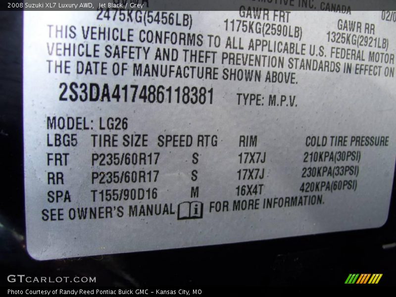 Jet Black / Grey 2008 Suzuki XL7 Luxury AWD