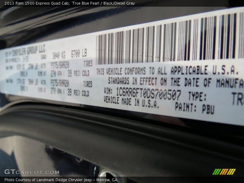 True Blue Pearl / Black/Diesel Gray 2013 Ram 1500 Express Quad Cab