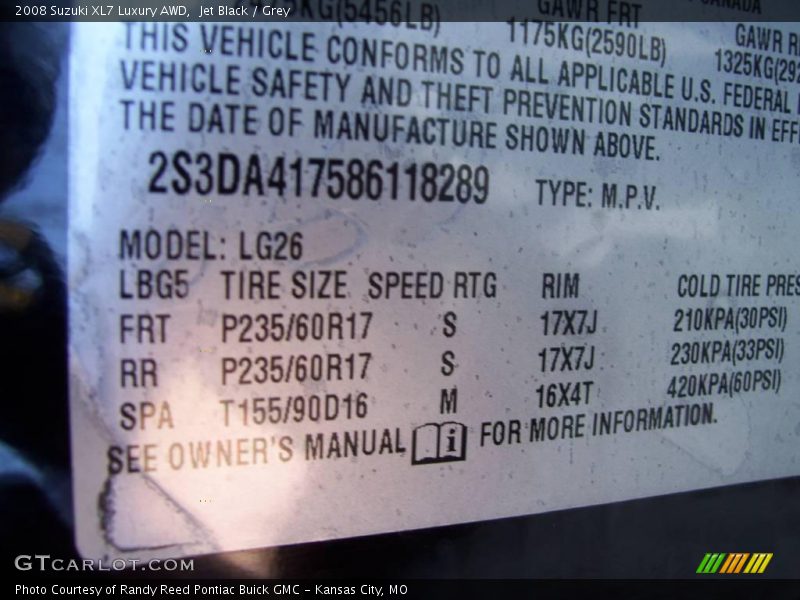 Jet Black / Grey 2008 Suzuki XL7 Luxury AWD