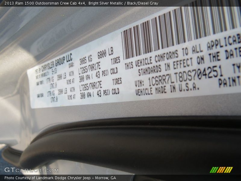 Bright Silver Metallic / Black/Diesel Gray 2013 Ram 1500 Outdoorsman Crew Cab 4x4