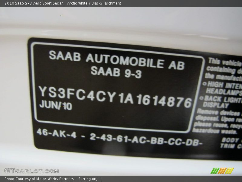 Arctic White / Black/Parchment 2010 Saab 9-3 Aero Sport Sedan