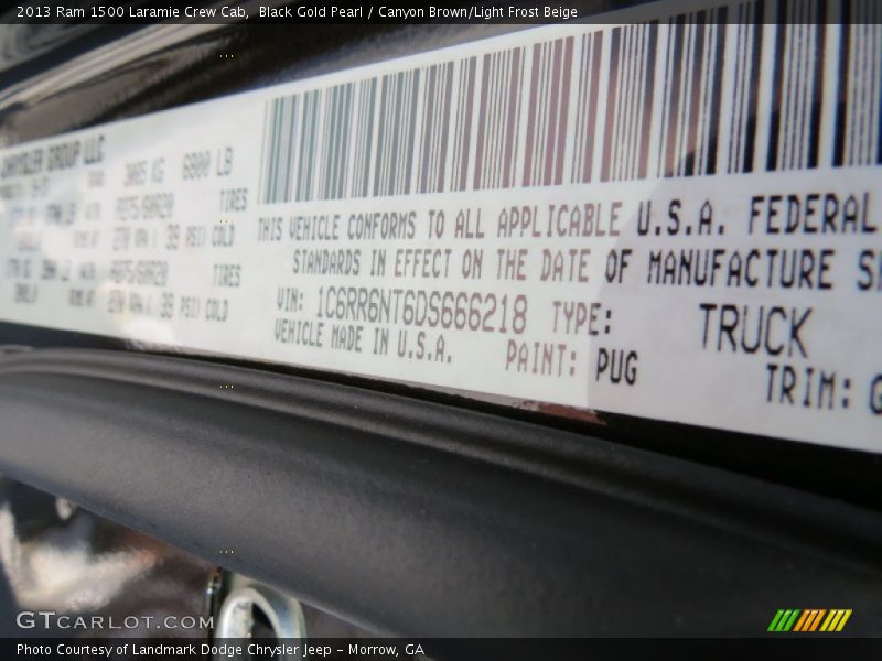 2013 1500 Laramie Crew Cab Black Gold Pearl Color Code PUG