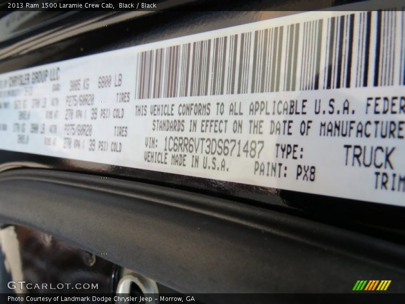 2013 1500 Laramie Crew Cab Black Color Code PX8