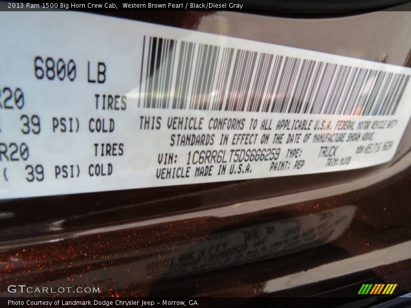 Western Brown Pearl / Black/Diesel Gray 2013 Ram 1500 Big Horn Crew Cab