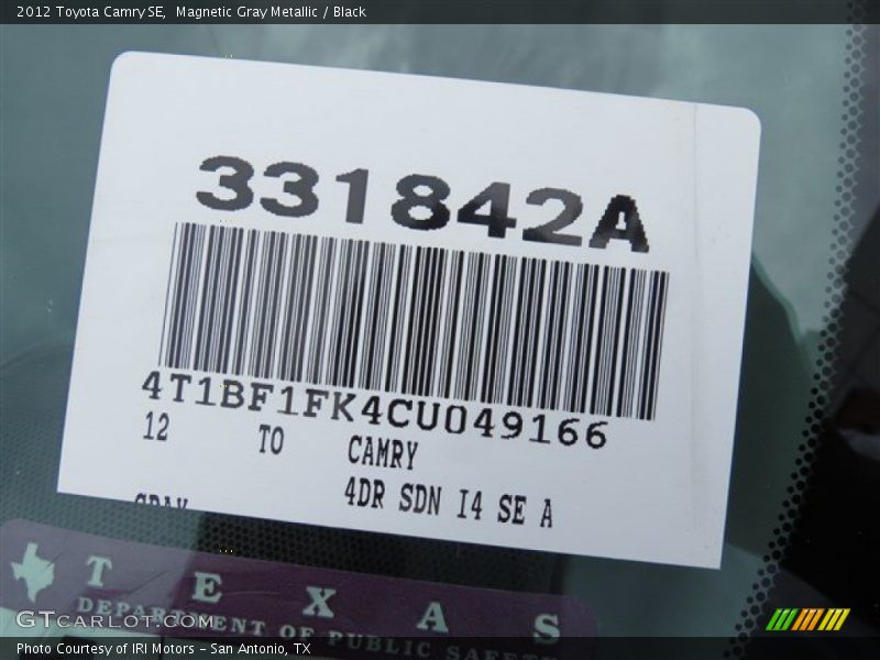 Magnetic Gray Metallic / Black 2012 Toyota Camry SE