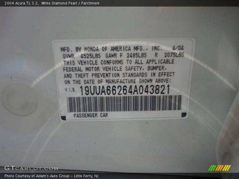 White Diamond Pearl / Parchment 2004 Acura TL 3.2