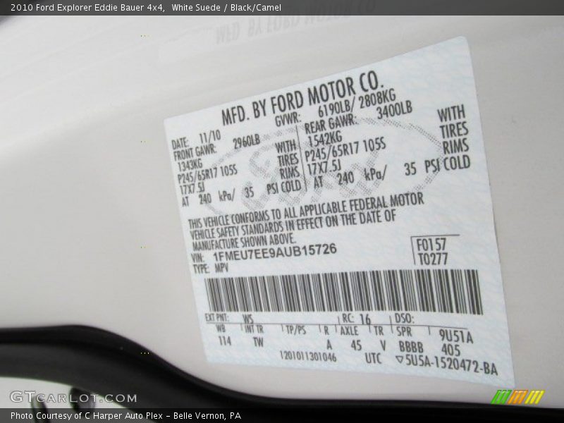 White Suede / Black/Camel 2010 Ford Explorer Eddie Bauer 4x4