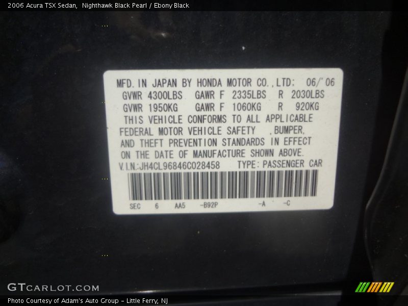 Nighthawk Black Pearl / Ebony Black 2006 Acura TSX Sedan