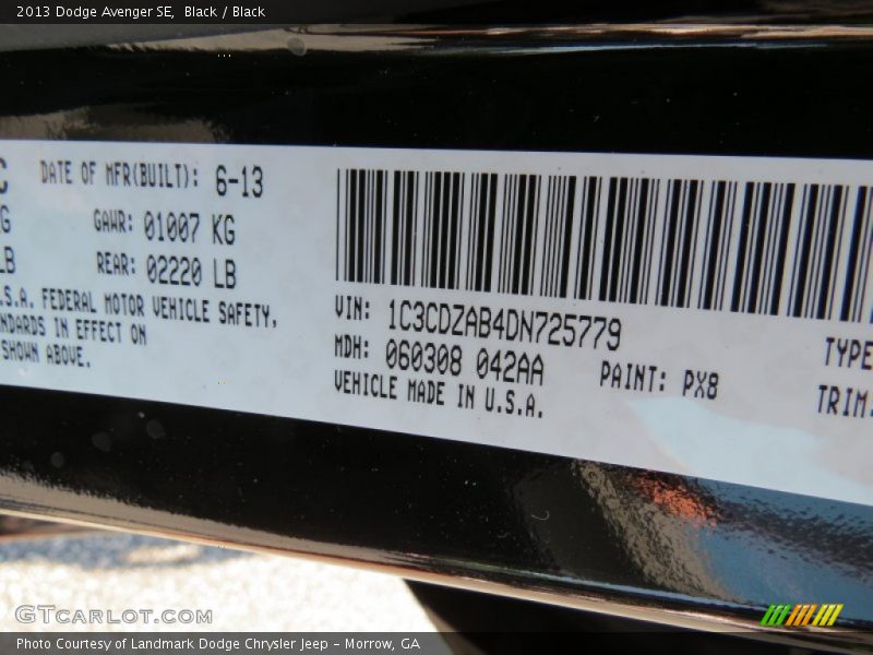 Black / Black 2013 Dodge Avenger SE
