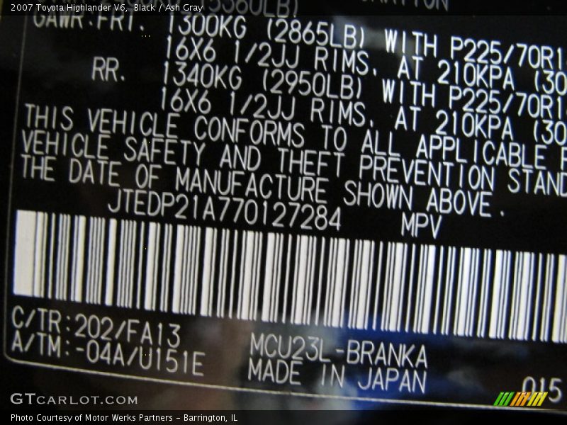 Black / Ash Gray 2007 Toyota Highlander V6