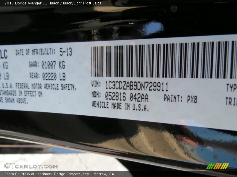 Black / Black/Light Frost Beige 2013 Dodge Avenger SE