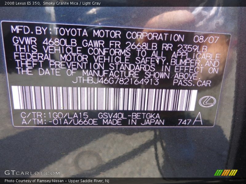 Smoky Granite Mica / Light Gray 2008 Lexus ES 350