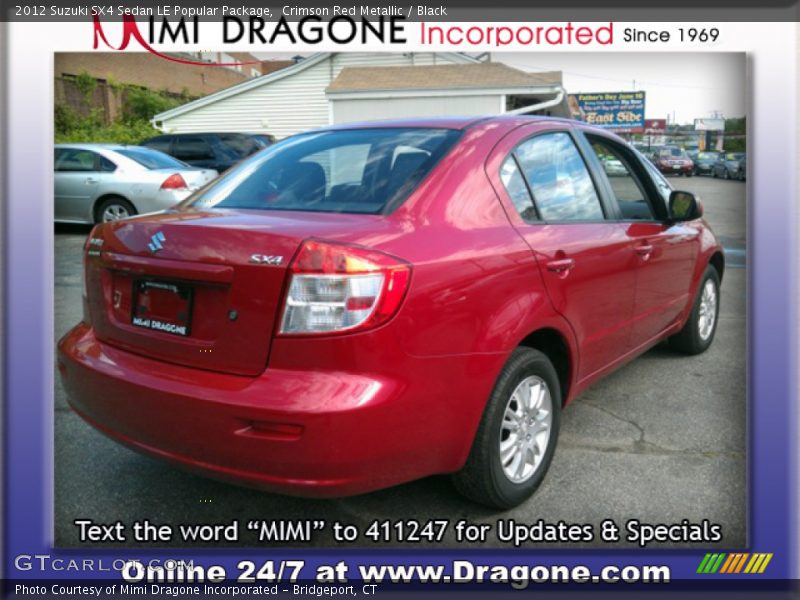 Crimson Red Metallic / Black 2012 Suzuki SX4 Sedan LE Popular Package