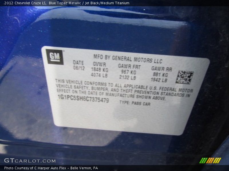 Blue Topaz Metallic / Jet Black/Medium Titanium 2012 Chevrolet Cruze LS
