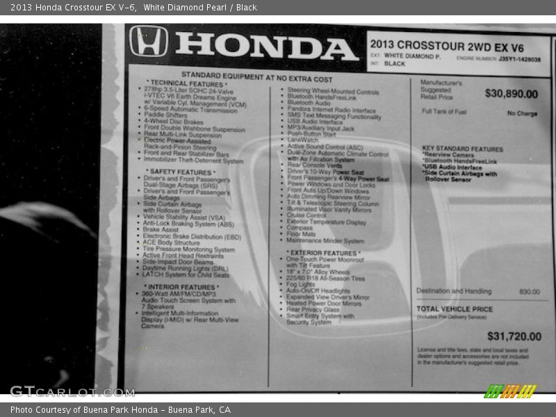 White Diamond Pearl / Black 2013 Honda Crosstour EX V-6