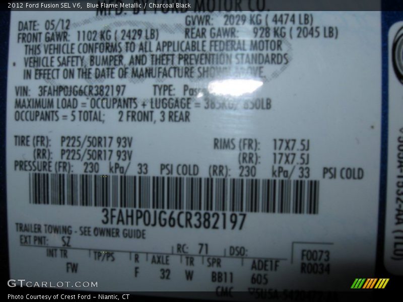 Blue Flame Metallic / Charcoal Black 2012 Ford Fusion SEL V6