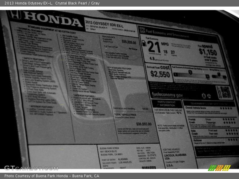 Crystal Black Pearl / Gray 2013 Honda Odyssey EX-L