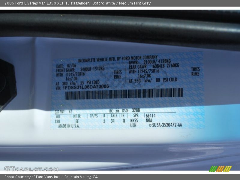 Oxford White / Medium Flint Grey 2006 Ford E Series Van E350 XLT 15 Passenger