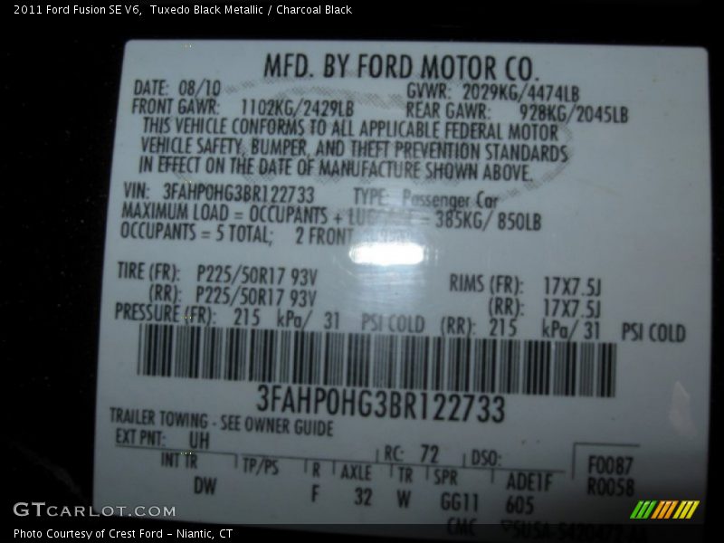 Tuxedo Black Metallic / Charcoal Black 2011 Ford Fusion SE V6
