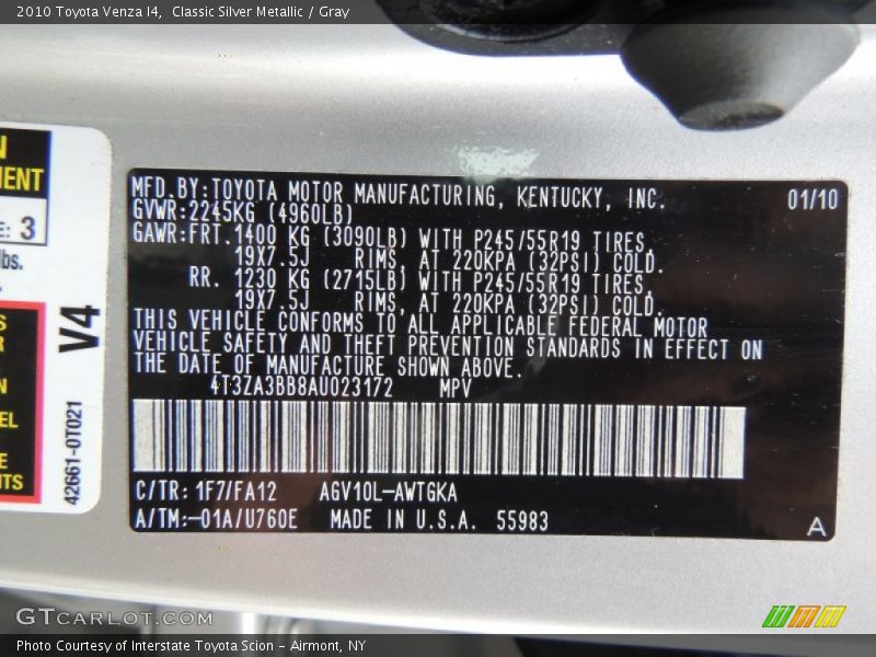 Classic Silver Metallic / Gray 2010 Toyota Venza I4