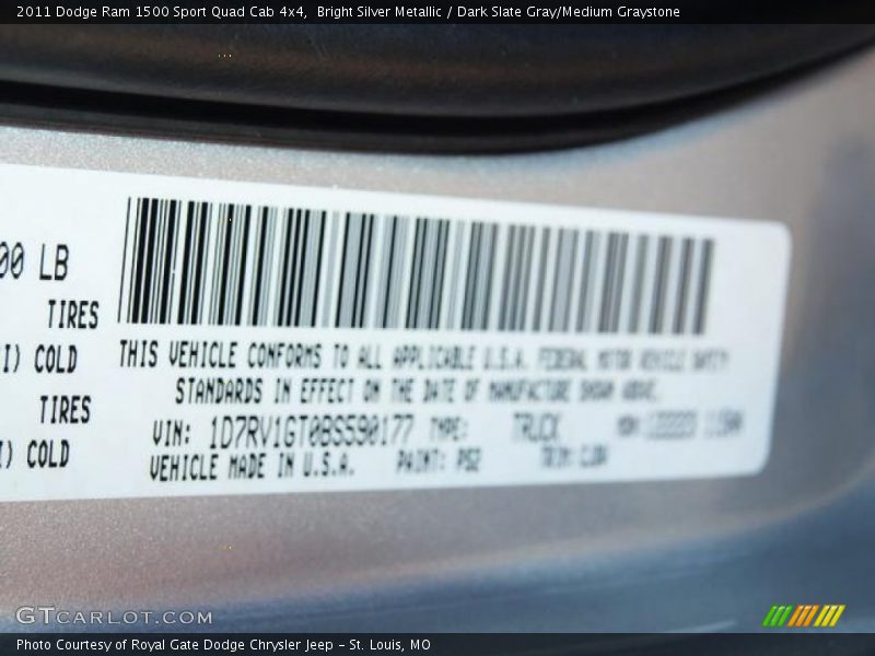 Bright Silver Metallic / Dark Slate Gray/Medium Graystone 2011 Dodge Ram 1500 Sport Quad Cab 4x4