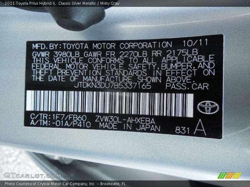 Classic Silver Metallic / Misty Gray 2011 Toyota Prius Hybrid II