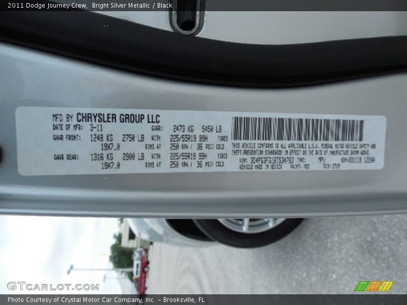 Bright Silver Metallic / Black 2011 Dodge Journey Crew
