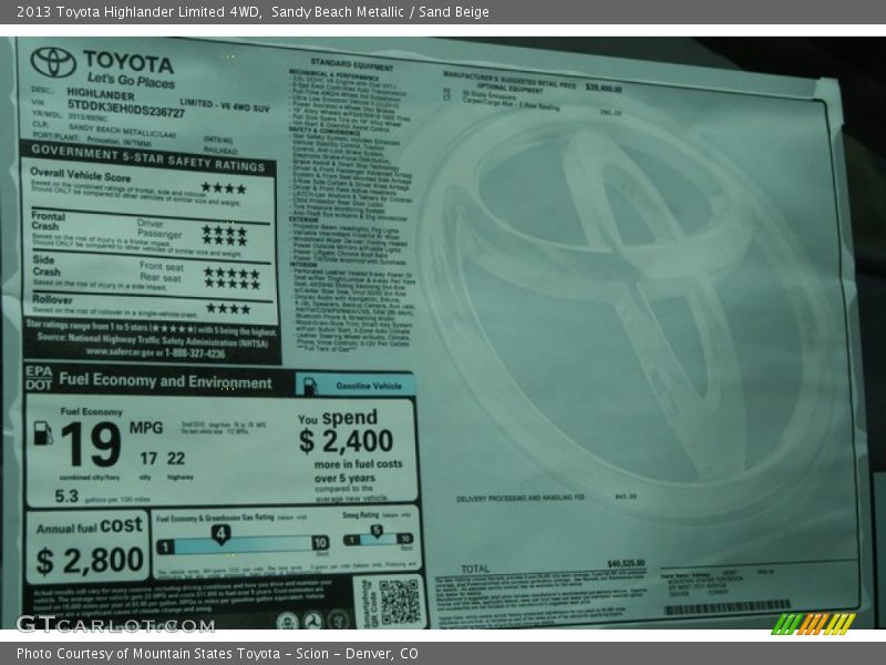 Sandy Beach Metallic / Sand Beige 2013 Toyota Highlander Limited 4WD