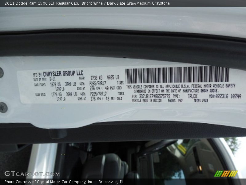 Bright White / Dark Slate Gray/Medium Graystone 2011 Dodge Ram 1500 SLT Regular Cab