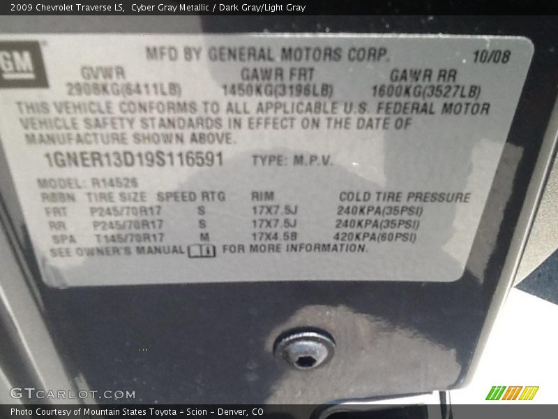 Cyber Gray Metallic / Dark Gray/Light Gray 2009 Chevrolet Traverse LS