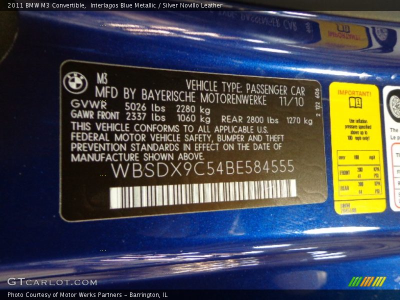 Interlagos Blue Metallic / Silver Novillo Leather 2011 BMW M3 Convertible