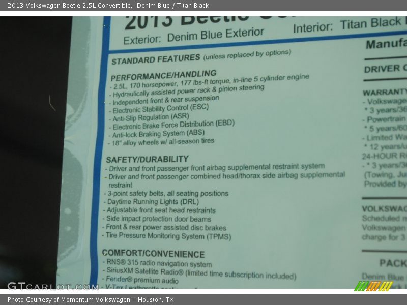 Denim Blue / Titan Black 2013 Volkswagen Beetle 2.5L Convertible