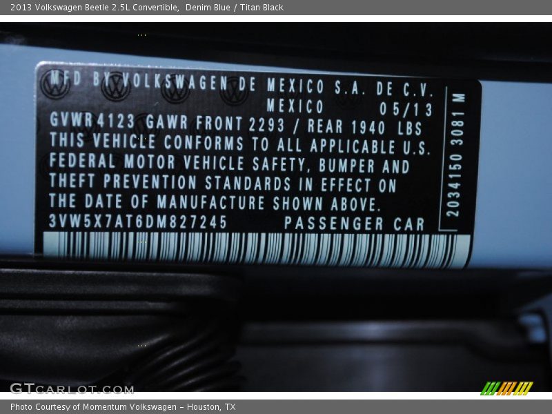 Denim Blue / Titan Black 2013 Volkswagen Beetle 2.5L Convertible