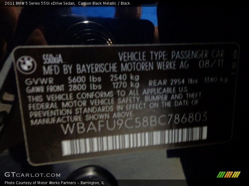 Carbon Black Metallic / Black 2011 BMW 5 Series 550i xDrive Sedan