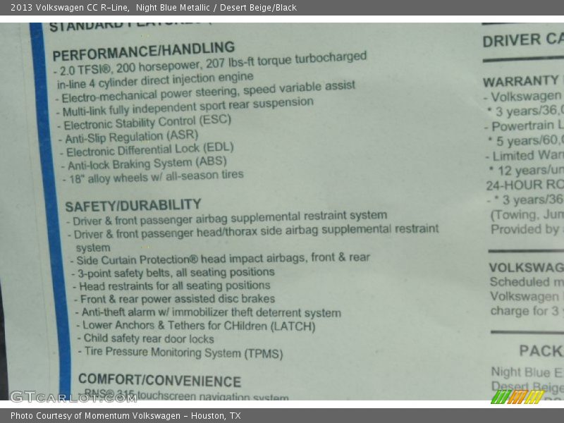 Night Blue Metallic / Desert Beige/Black 2013 Volkswagen CC R-Line