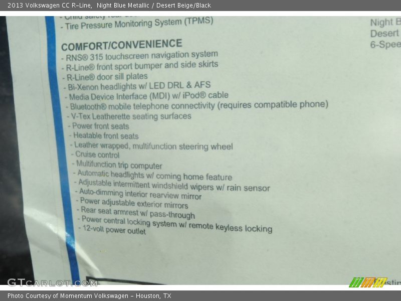 Night Blue Metallic / Desert Beige/Black 2013 Volkswagen CC R-Line