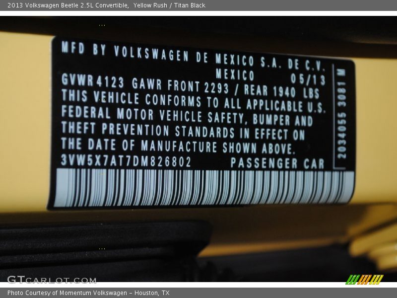 Yellow Rush / Titan Black 2013 Volkswagen Beetle 2.5L Convertible