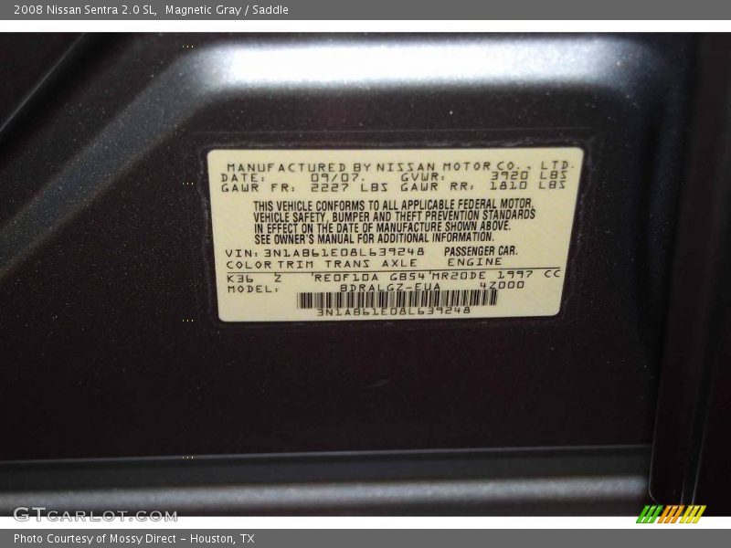 Magnetic Gray / Saddle 2008 Nissan Sentra 2.0 SL