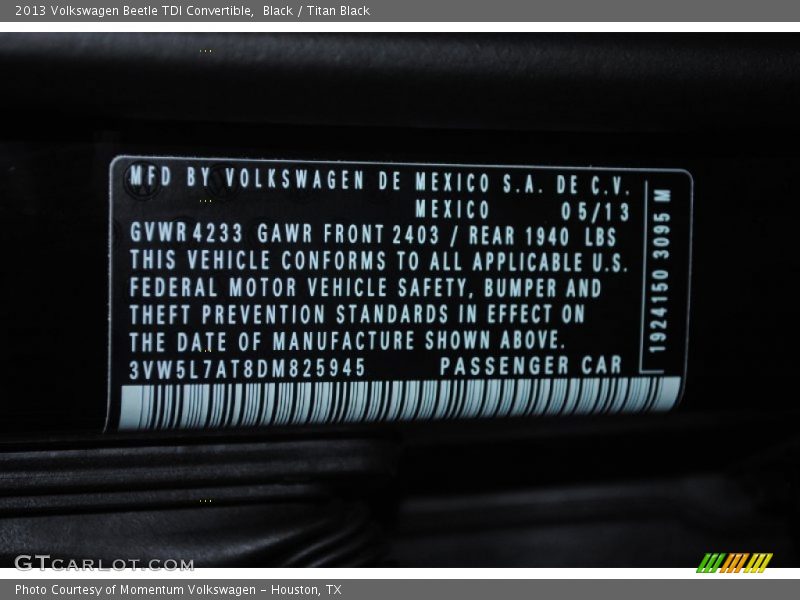 Black / Titan Black 2013 Volkswagen Beetle TDI Convertible